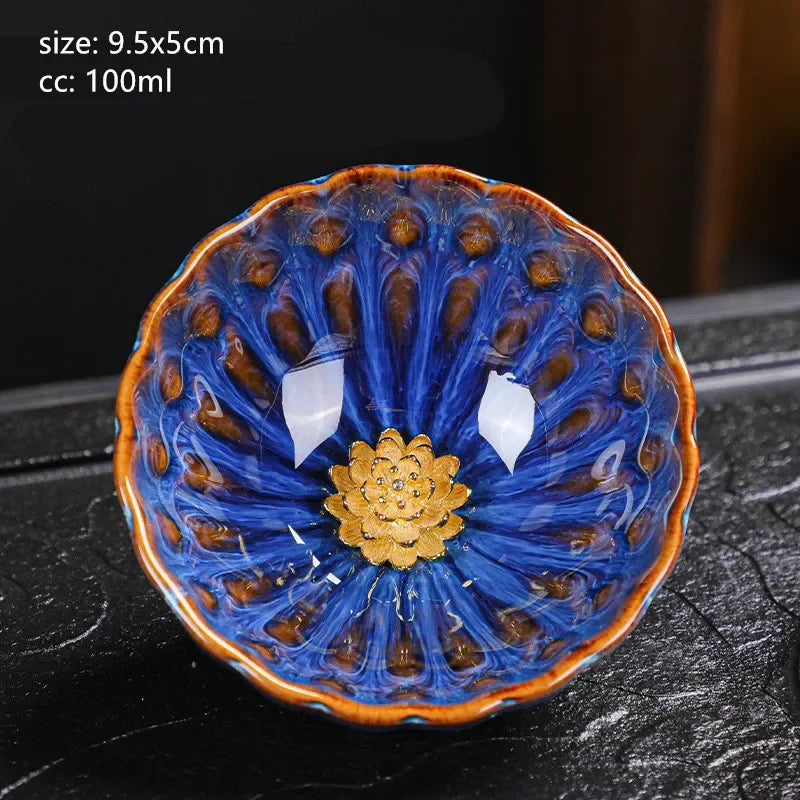 130ml Tradition Kiln Transformation Ceramic Teacup Home Master Cup Chinese Tea Set Accessories Handmade Silver Inlay Tea Cup