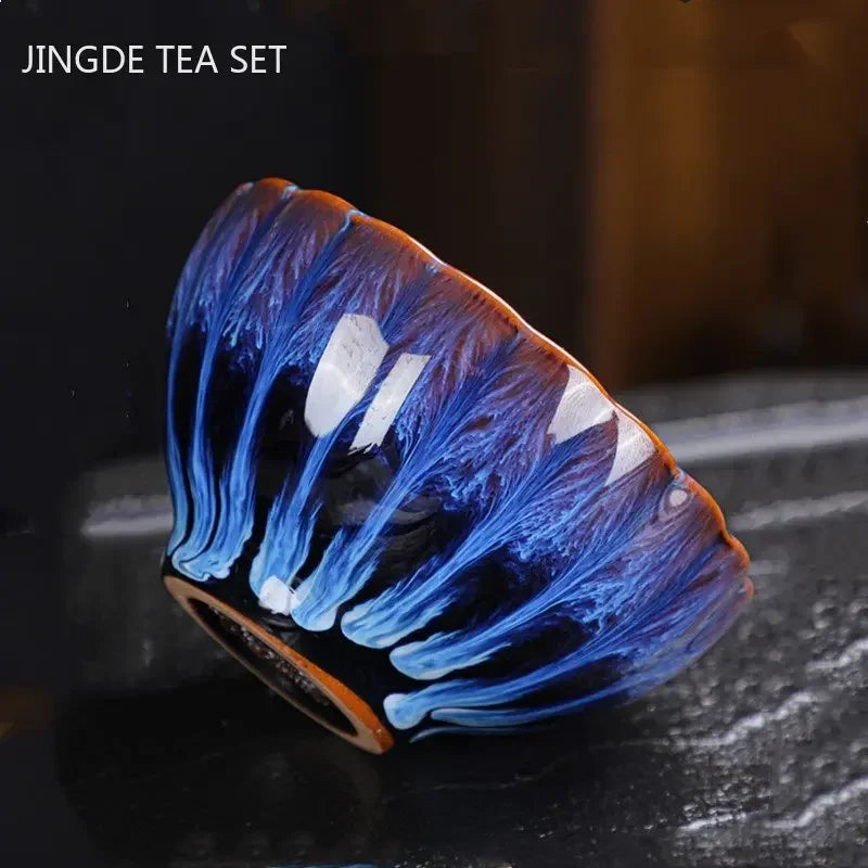 130ml Tradition Kiln Transformation Ceramic Teacup Home Master Cup Chinese Tea Set Accessories Handmade Silver Inlay Tea Cup