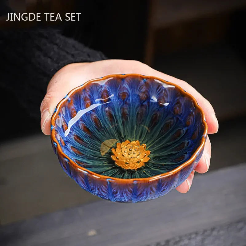 130ml Tradition Kiln Transformation Ceramic Teacup Home Master Cup Chinese Tea Set Accessories Handmade Silver Inlay Tea Cup
