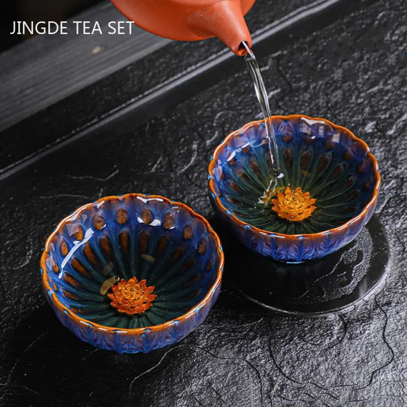 130ml Tradition Kiln Transformation Ceramic Teacup Home Master Cup Chinese Tea Set Accessories Handmade Silver Inlay Tea Cup