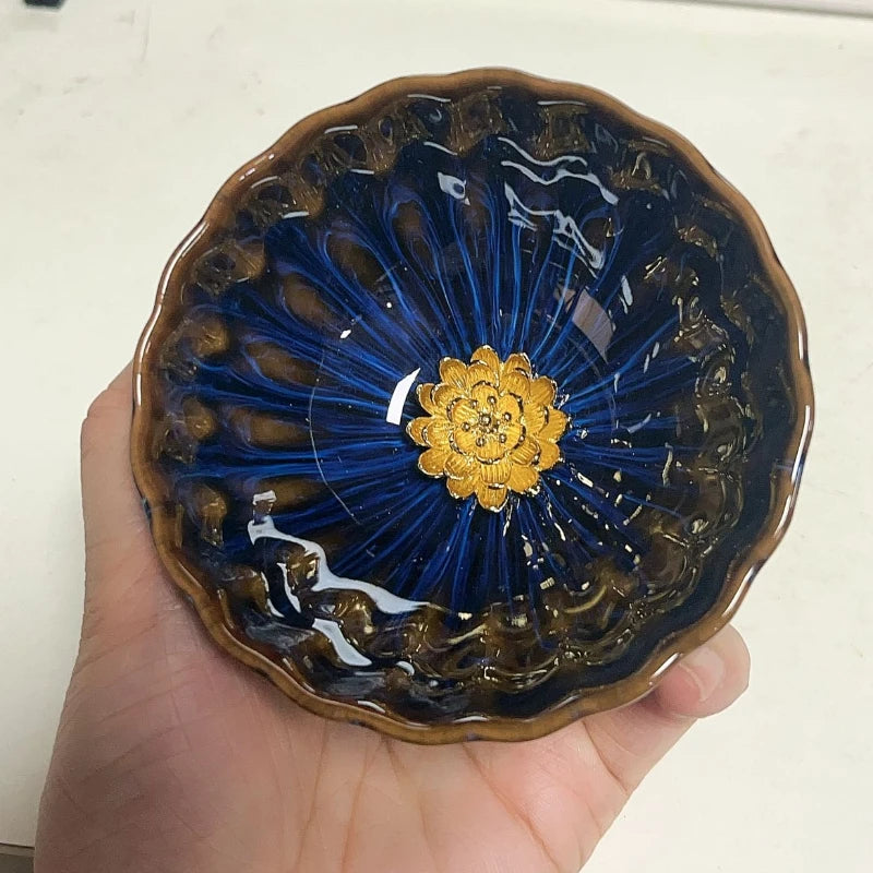 130ml Tradition Kiln Transformation Ceramic Teacup Home Master Cup Chinese Tea Set Accessories Handmade Silver Inlay Tea Cup